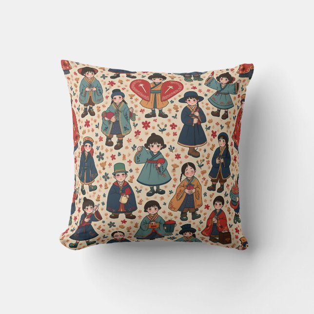 almohadón de almohada de carácter hanbok coreano t (Anverso)