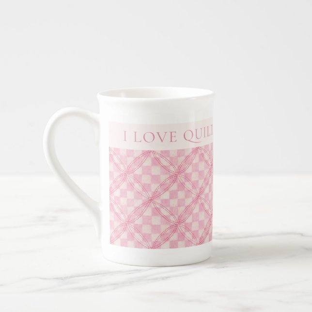 ALMOHADÓN DE CHECK ROSA Taza de Porcelana + Texto  (Izquierda)
