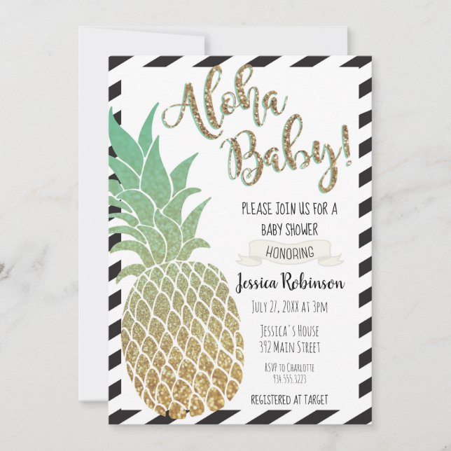 ¡Aloha Baby! Invitación a Baby Shower de piña (Anverso)