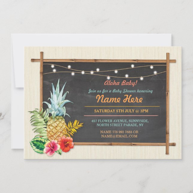 ¡Aloha Baby! Invitación a Luau de la Piña Chalk (Anverso)