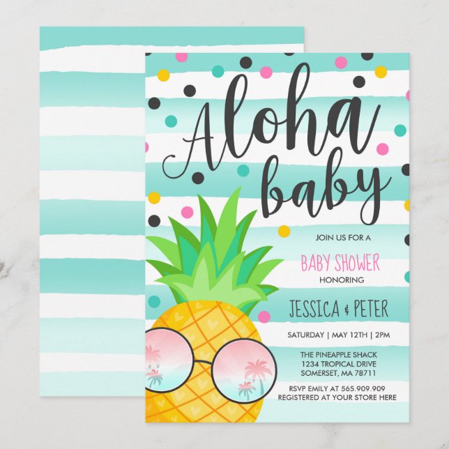 Aloha Baby Shower Invitación Pineapple Baby Shower (Anverso / Reverso)