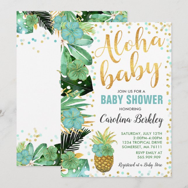 Aloha Baby Shower Invitación Tropical Baby Shower (Anverso / Reverso)