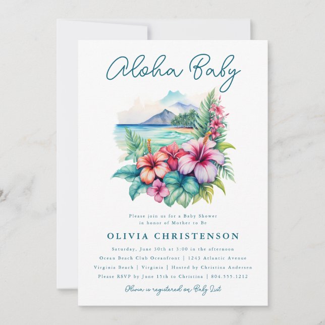 Aloha Baby Tropical Invitación a Baby Shower (Anverso)