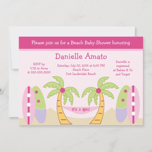 Aloha Beach Fiesta Baby Girl Shower Invitación (Anverso)
