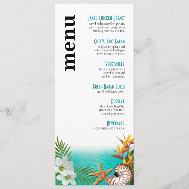 Aloha Beach Wedding Menu Plumeria Frangipani (Anverso)