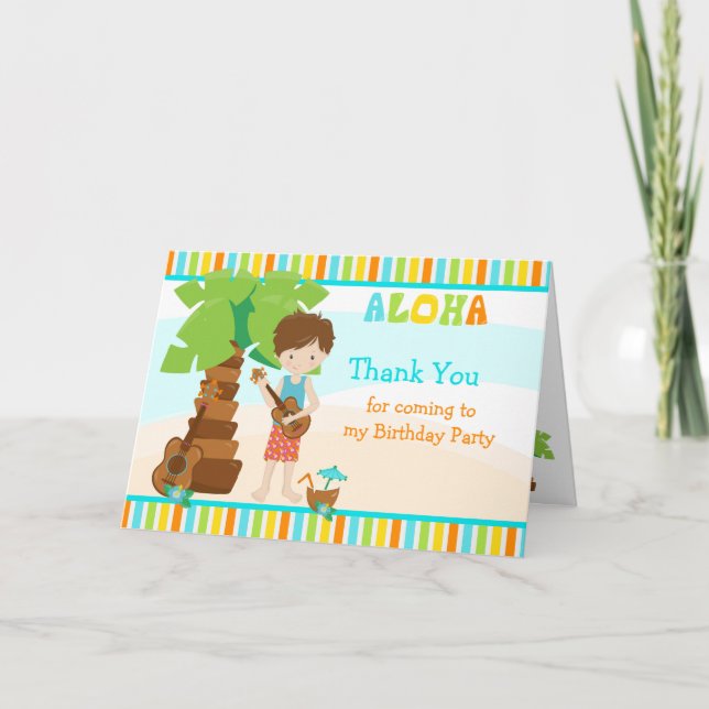Aloha Brown Hair Boy Gracias Tarjeta (Anverso)
