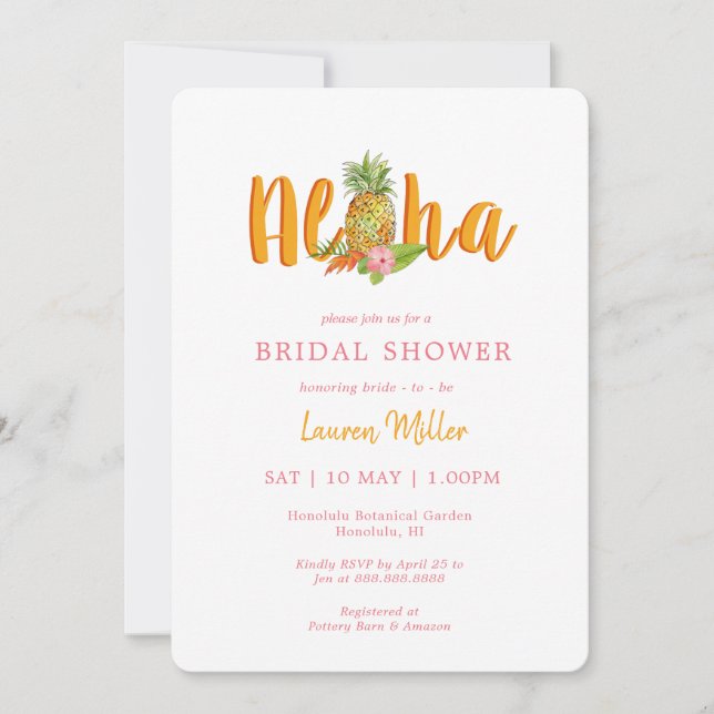 Aloha Ducha tropical de novias Invitación (Anverso)