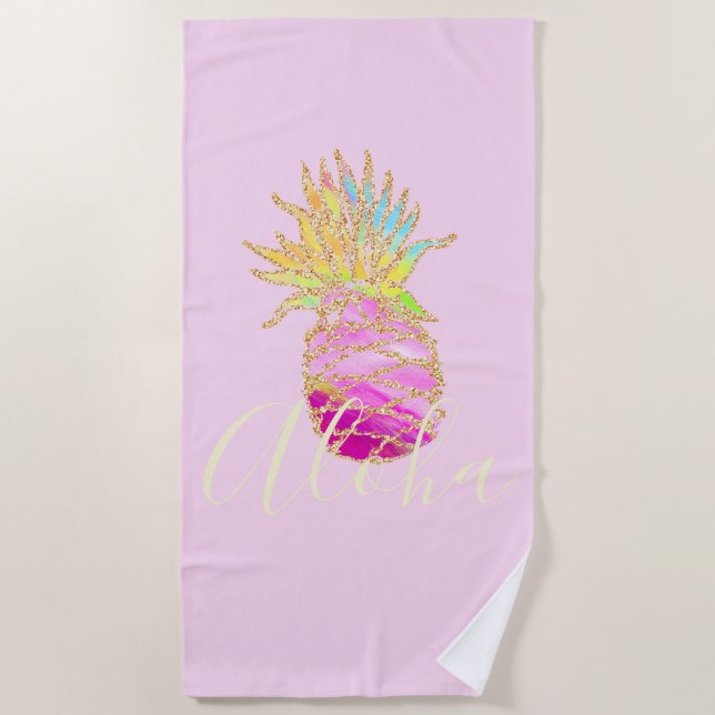 Aloha | Elegante toalla de playa tropical de piña (Anverso)