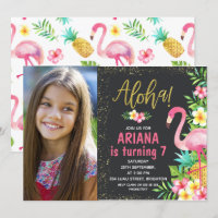 Aloha Flamingo Foto tropical Invitación de cumplea