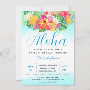 Aloha Graduación Tropical Invitación Luau Blue