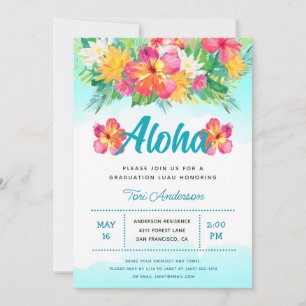 Aloha Graduación Tropical Invitación Purpurina Lua