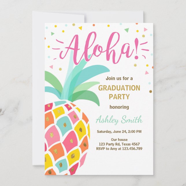 Aloha Graduation Party Invitación a piña hawaii (Anverso)