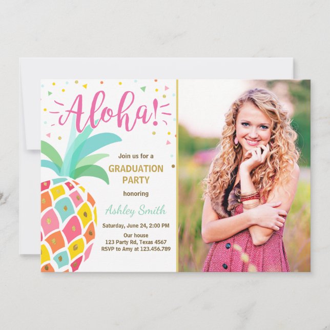 Aloha Graduation Party Invitación a Pineapple hawa (Anverso)