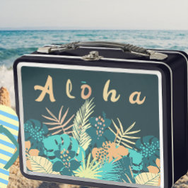 Aloha Greeting con hojas tropicales Lunchbox