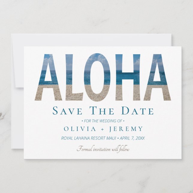 Aloha Hawaiian Beach Wedding Salva La Fecha (Anverso)
