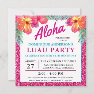 Aloha Hawaiian Luau Hibiscus Purpurina Rosa
