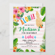 Aloha Hawaiian Pineapple Birthday Party Invitación