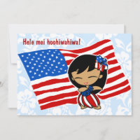 Aloha Honeys USA Flag Hula Chica Invitaciones