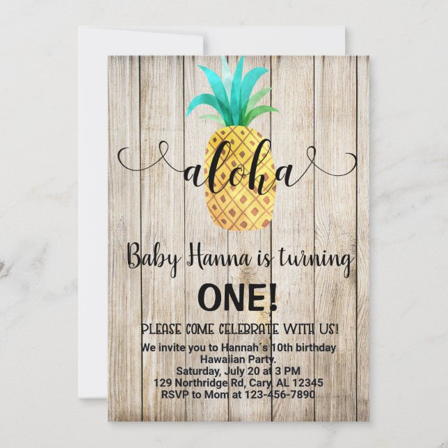 Aloha, la invitación de la fiesta de cumpleaños ha (Anverso)