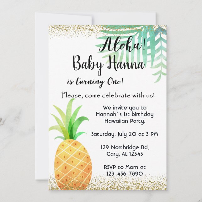 Aloha, la invitación de la fiesta de cumpleaños ha (Anverso)