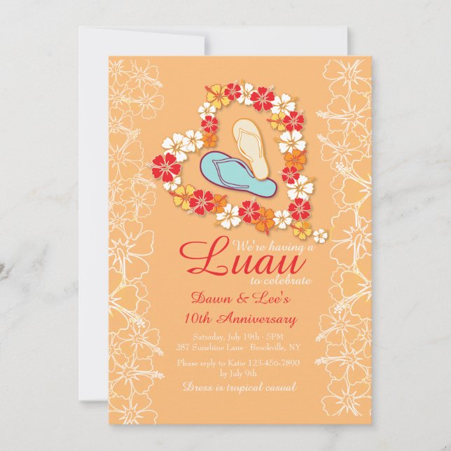 Aloha Love Luau Aniversario Invitación (Anverso)