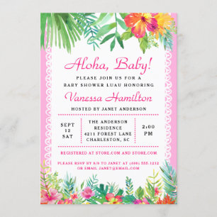 Aloha Luau Baby Shower Invitación tropical rosa
