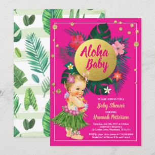 Aloha luau bebé invitación a ducha rosa caliente