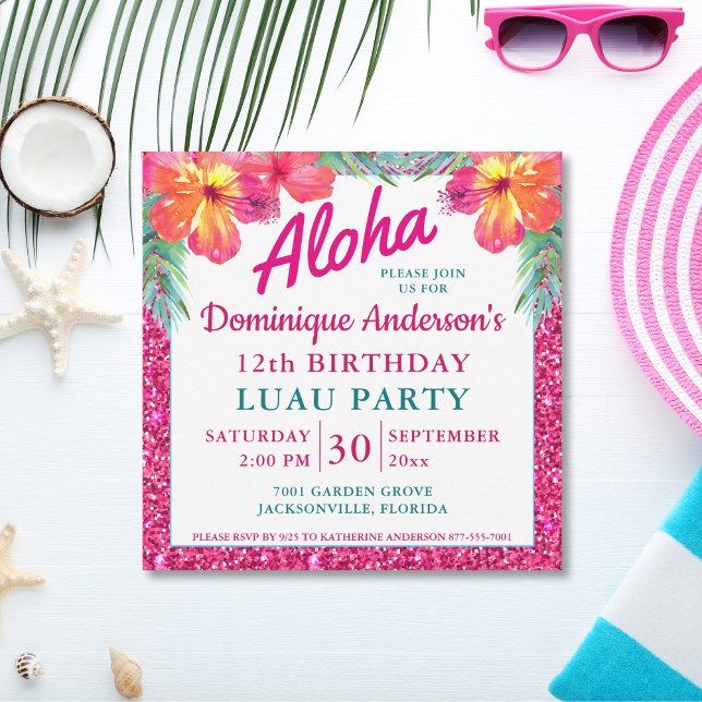 Aloha Luau Purpurina Rosa Tropical Plaza Hibiscus (Subido por el creador)