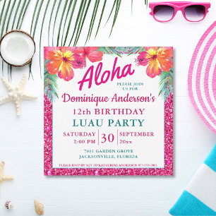 Aloha Luau Purpurina Rosa Tropical Plaza Hibiscus