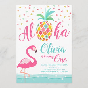 Aloha Piña Flamingo Invitación de cumpleaños Rosa
