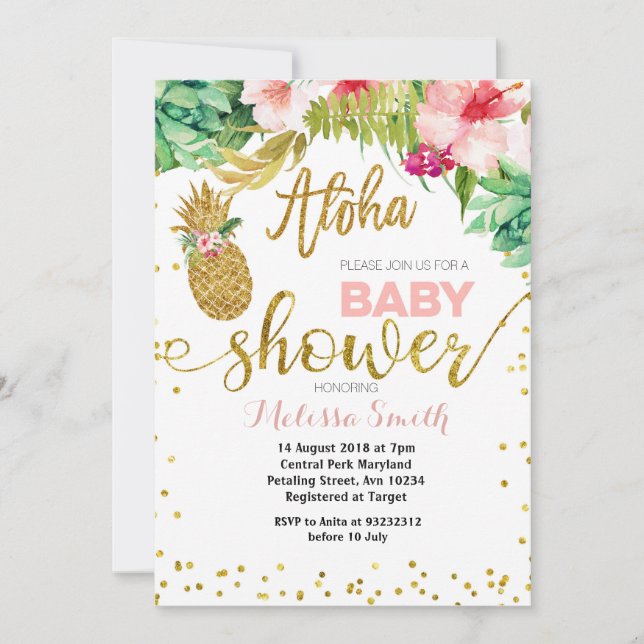 Aloha Pineapple baby ducha Tarjeta de invitación (Anverso)