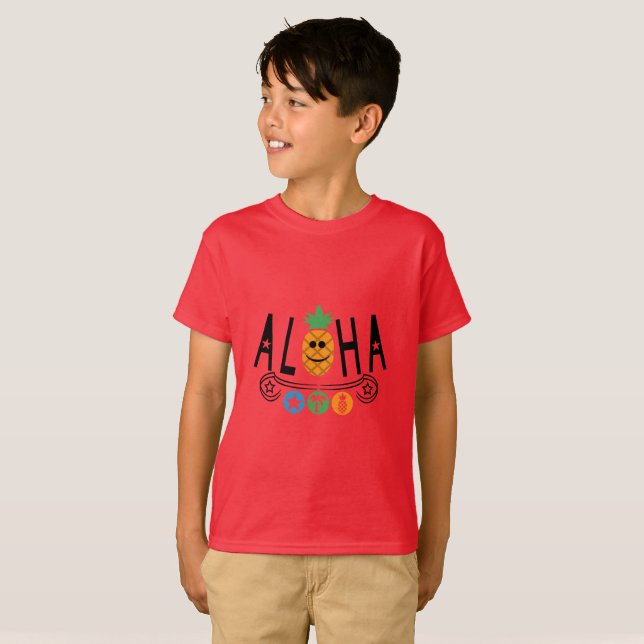 Aloha Pineapple Design - Camiseta básica para niño (Anverso completo)