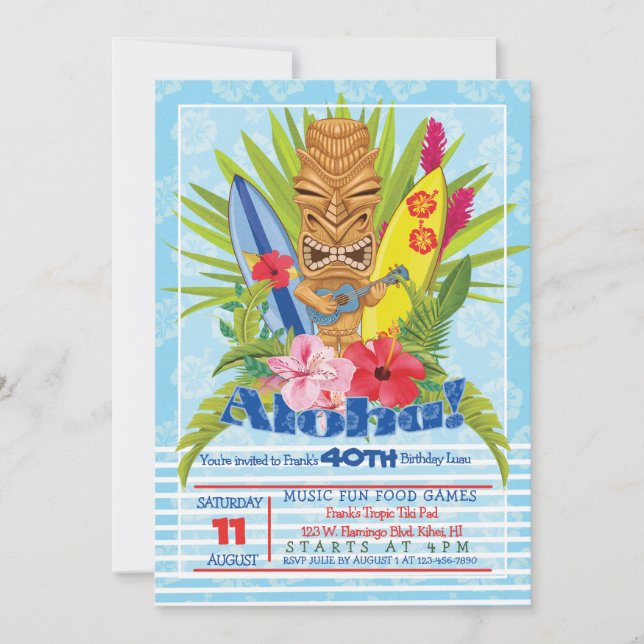 Aloha Tiki Totem Ukulele Invitación a fiesta de cu (Anverso)