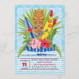 Aloha Tiki Totem Ukulele Invitación a fiesta de cu