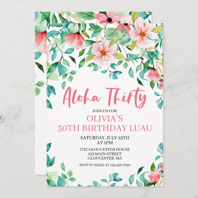 Aloha Treinta Invitación de cumpleaños del luau tr (Anverso / Reverso)