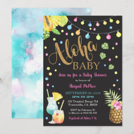 Aloha tropical Aloha Baby Shower Invitación Negra