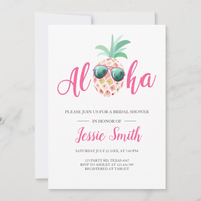 Aloha Tropical Bridal Shower Invitación Piña (Anverso)