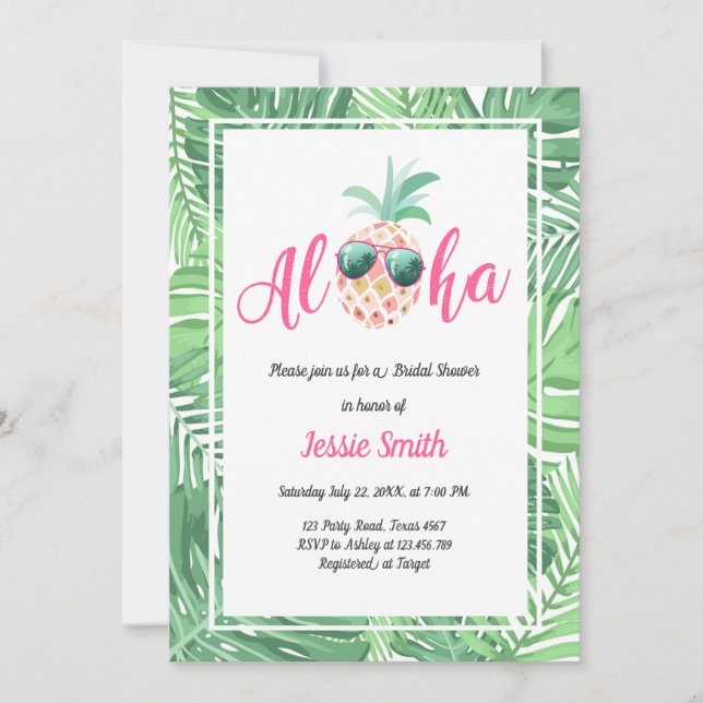 Aloha Tropical Bridal Shower Invitación Piña (Anverso)
