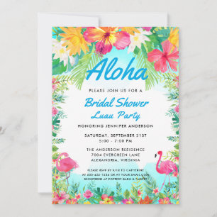 Aloha Tropical Bridal Shower Luau Invitación Azul