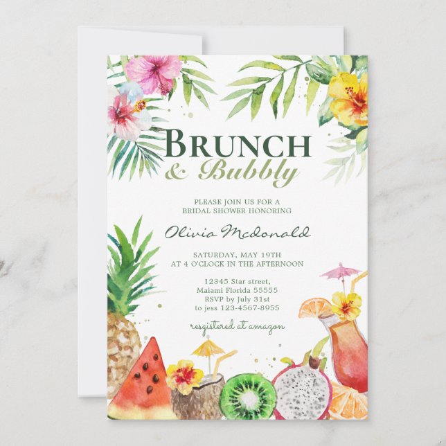 Aloha Tropical Fruits Brunch & Bubbly Invitación (Anverso)