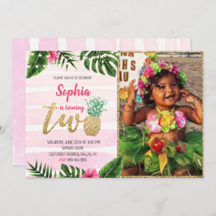Aloha Tropical Invitación de dos cumpleaños con fo
