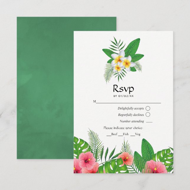 Aloha Tropical Leaves Beach Wedding RSVP (Anverso / Reverso)