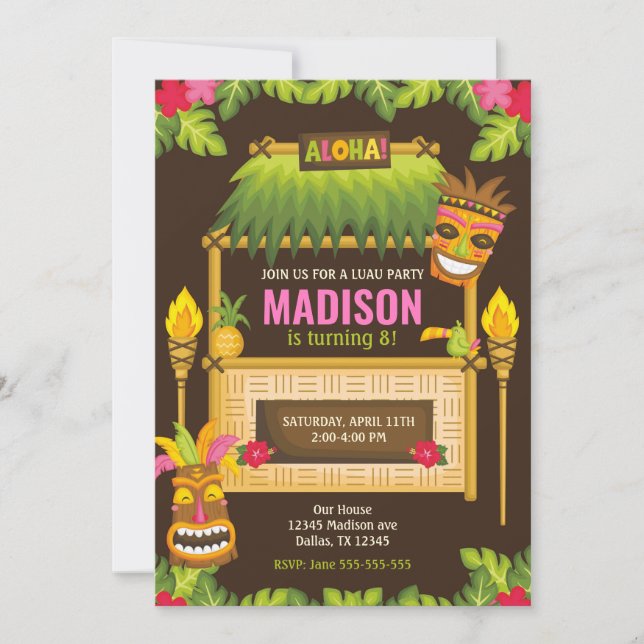 Aloha Tropical Luau Birthday Invitación Floral (Anverso)