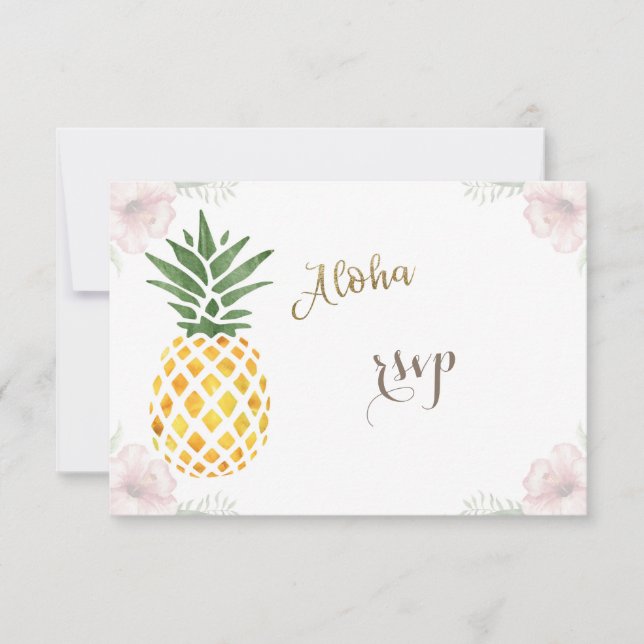 Aloha Tropical Pineapple Beach Wedding RSVP (Anverso)