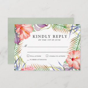Aloha Tropical Watercolor Floral Wedding RSVP