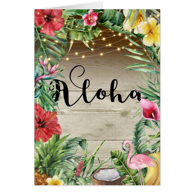 Aloha Tropical Wood Floral Leaves y Luces (Frente)