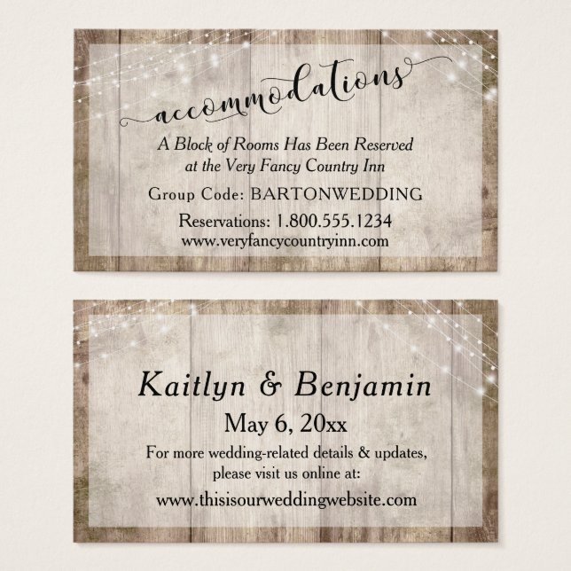 Alojamiento Boda Rustic Brown Wood & Lights (Anverso y reverso)