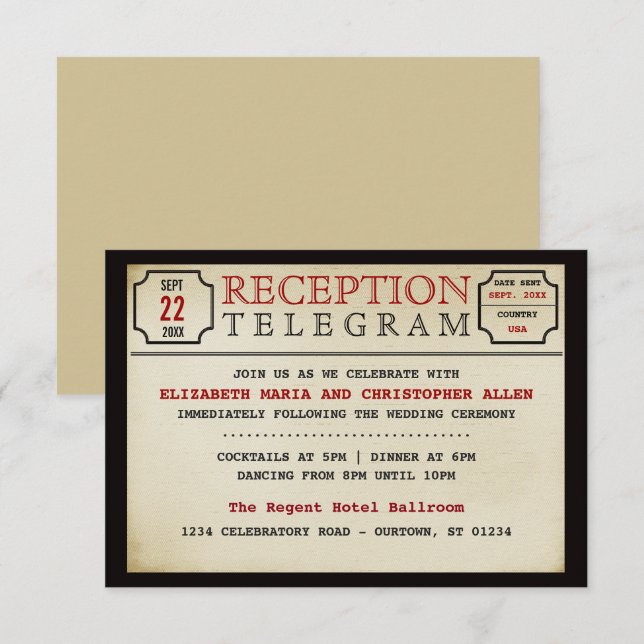 Alojamiento de recepción de bodas estilo telegram  (Anverso / Reverso)