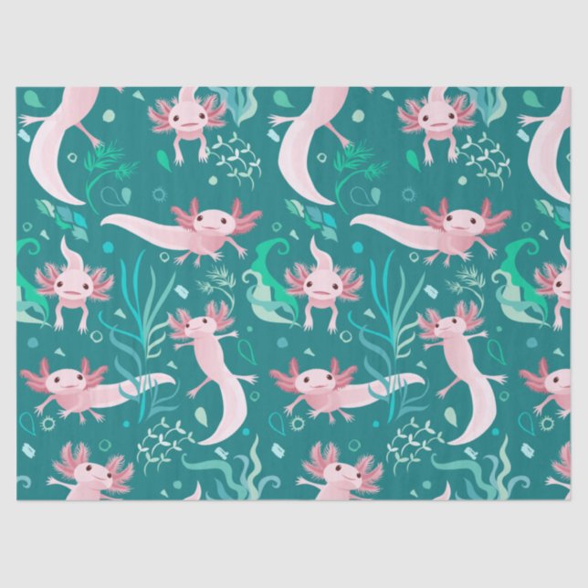 Alotta Axolotts rosados en papel de tejidos Verde  (Anverso)