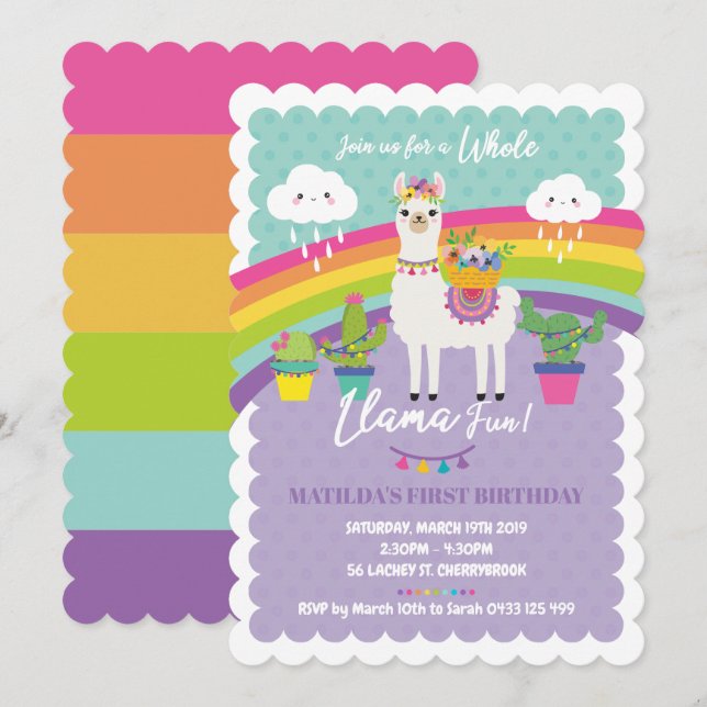 Alpaca de las invitaciones de la fiesta de (Anverso / Reverso)